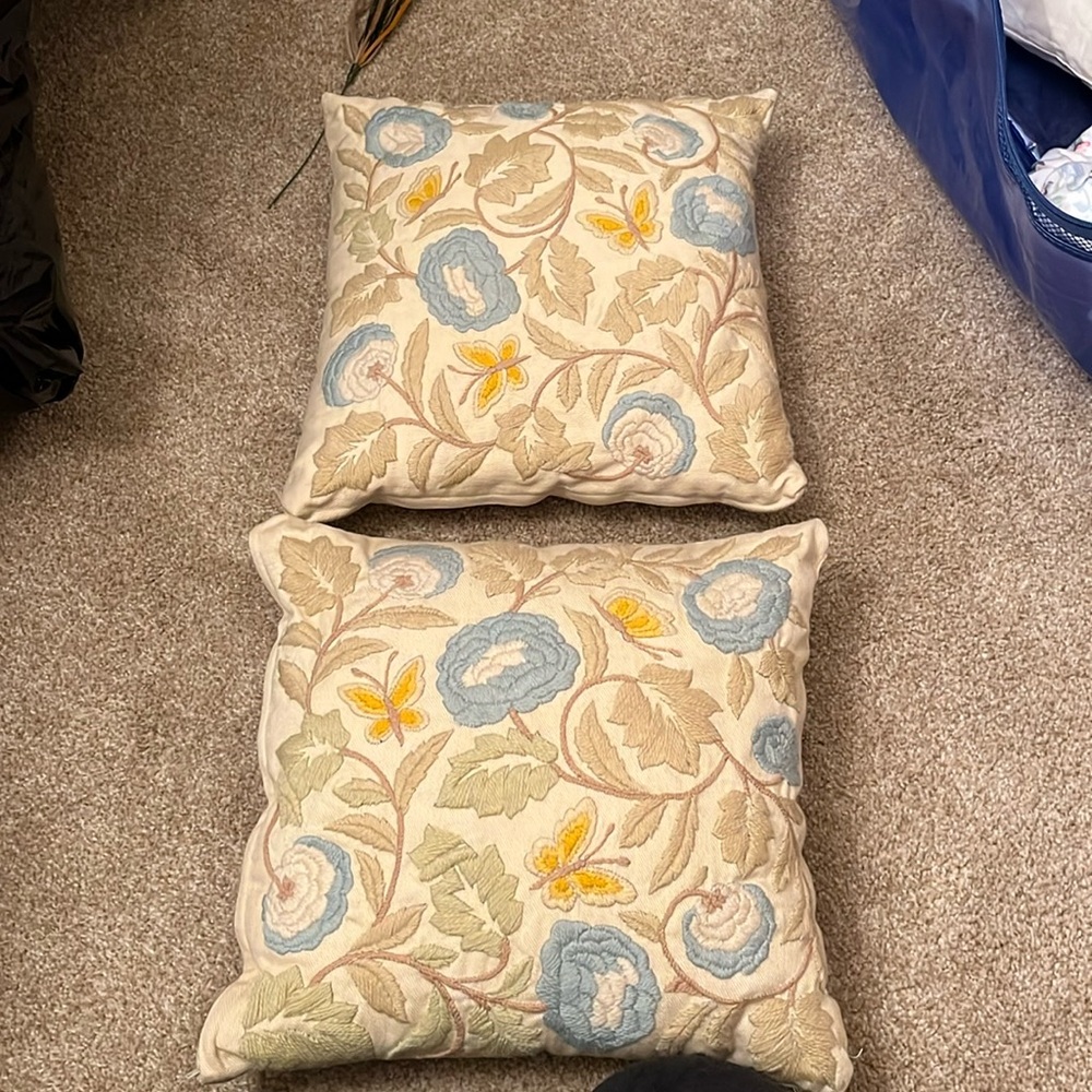 Embroidered Pair Of Floral Throw Pillows